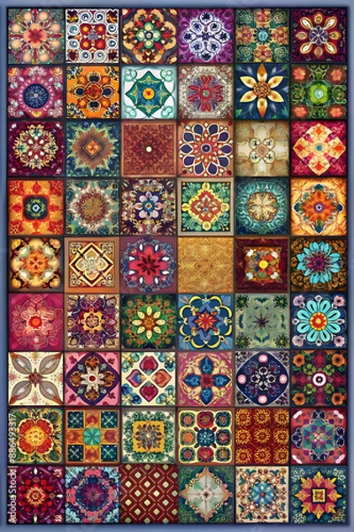 Fototapeta Ethnic Floral Pattern with Vintage Mandala Element