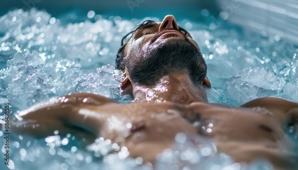 Obraz Man Relaxing in a Cold Ice Bath During a Recovery Session