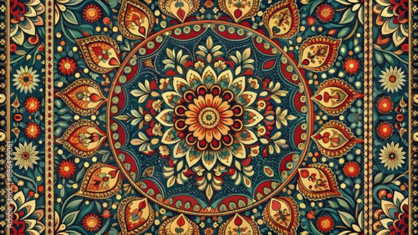 Fototapeta Ethnic Floral Pattern with Vintage Mandala Element