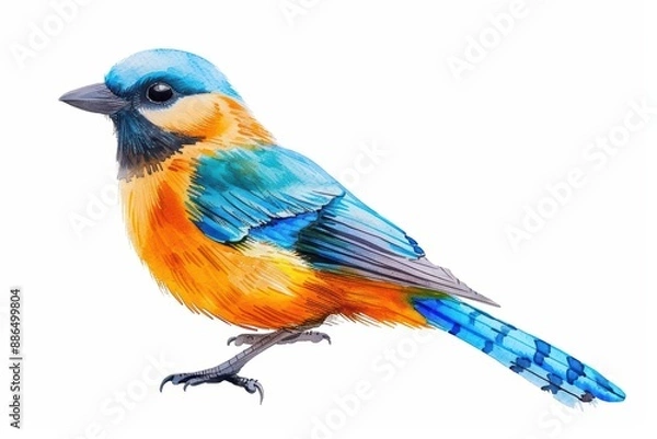 Fototapeta A jay with vibrant watercolor feathers isolate on white background