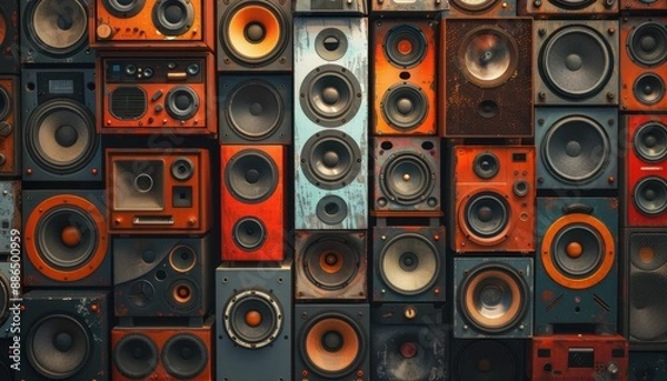 Obraz Vintage Audio Speakers Wall Display in a Retro Style