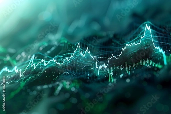 Fototapeta A dynamic stock market graph, depicting rapid fluctuations and peaks, symbolizing volatile trading sessions amidst global economic shifts.