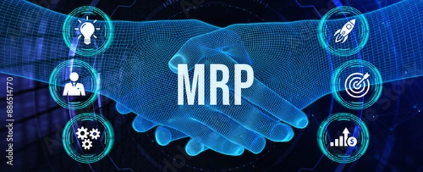 Fototapeta MRP Material Requirement planning Manufacturing Industry Business Process automation. 3d illustration