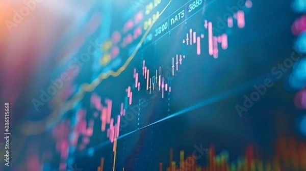 Fototapeta A minimalist stock market graph, slowly ascending against a backdrop of financial data, representing steady growth and investor optimism in uncertain times.