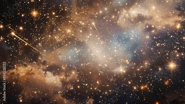 Fototapeta A breathtaking view of a starry night sky with shooting stars, perfect for dreamy and imaginative designs. 