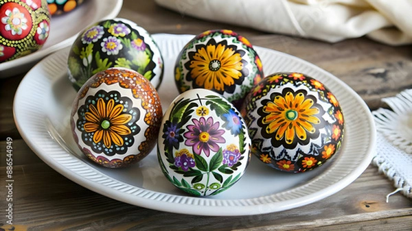 Fototapeta Ethnic Floral art on Eggs