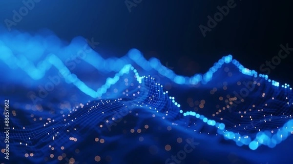 Fototapeta An abstract representation of an investment trading schedule, featuring a dynamic stock market chart illuminated against a deep blue background.