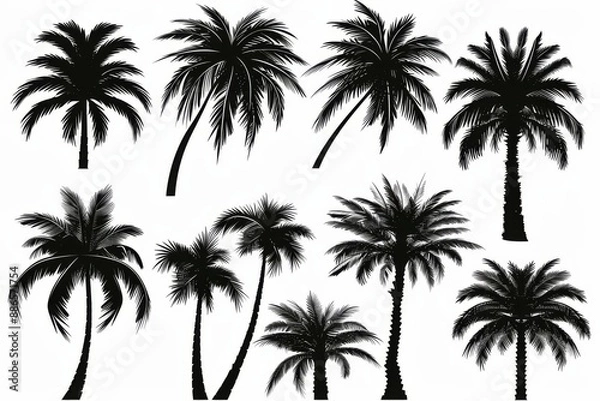 Fototapeta The silhouette of a palm tree and a coconut tree in detail