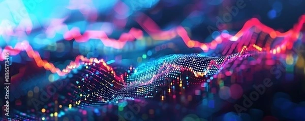 Fototapeta An abstract stock market graph, with vibrant colors and futuristic overlays, showcasing digital trends and algorithmic trading impacts on market dynamics.