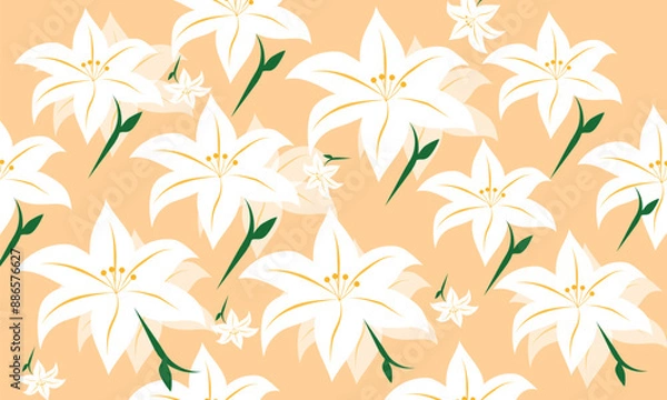 Fototapeta Lily flower seamless pattern with pink lilies Floral background in vintage style.