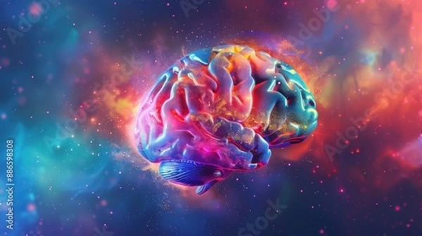 Fototapeta 未来的な抽象脳CG - ポップでカラフルな背景
