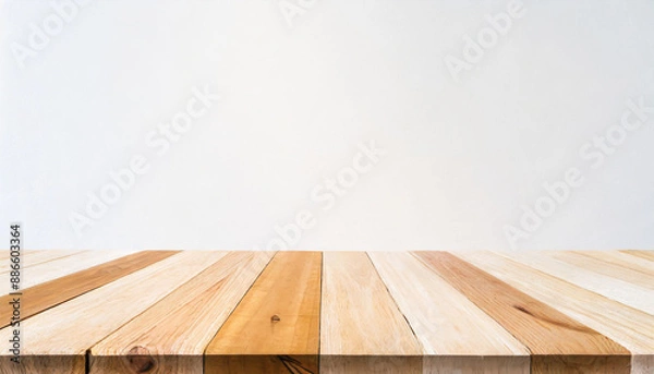 Fototapeta Real wood table top texture on white wall room background.For create product display or key  (1)-Enhanced-SR-2.jpg