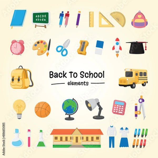 Fototapeta back to school elements vector