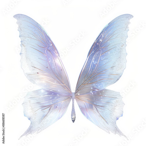 Fototapeta Elegant fairy wings with delicate veins and a translucent, sparkling finish, isolated on white background.