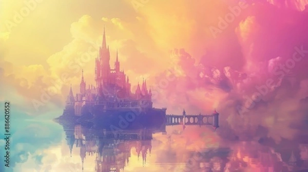 Fototapeta 水面に浮かぶファンタジーな城 - 夢のような風景01