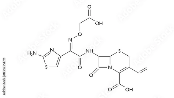 Fototapeta cefixime molecule, structural chemical formula, ball-and-stick model, isolated image antibiotic