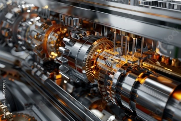 Fototapeta Intricate 3D Render of Oil Pump Internal Mechanics with Gears, Pistons, and Valves in Action