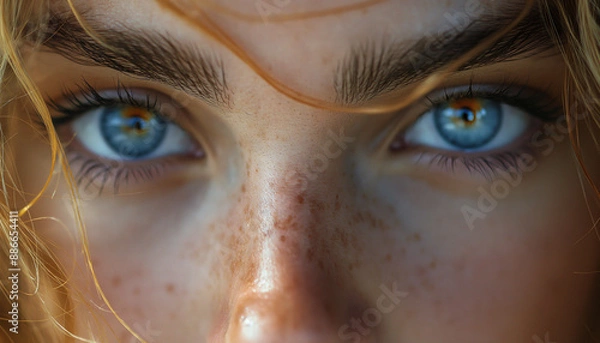 Fototapeta Retrato Close up Mulher com olhos claros, Olhar penetrante lindos olhos, atraente beleza IA Generativa