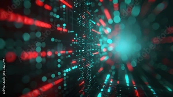 Fototapeta A computer screen with a green background and red and blue lines