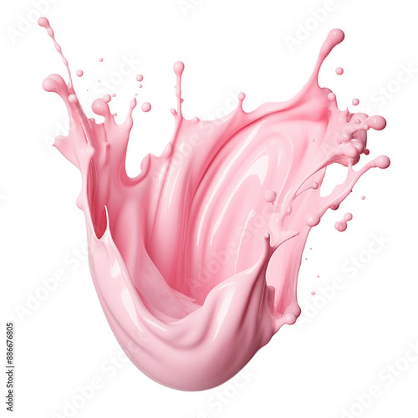 Fototapeta Strawberry yogurt splash or pink milk isolated on transparent background