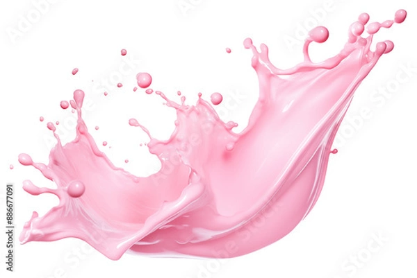 Fototapeta Strawberry yogurt splash or pink milk isolated on transparent background