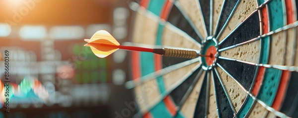 Obraz the dart is stuck on the target with stock market background, planning and setting financial goals, Choosing to invest in good assets that provide consistent returns