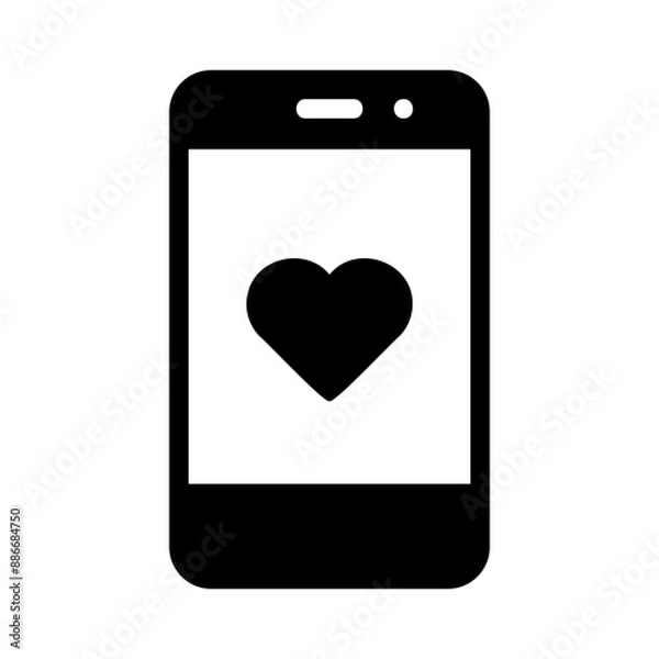 Obraz Mobile Phone with Heart Fill Icon - Suitable for Web Page, Mobile App, UI, UX Design