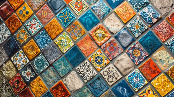 Fototapeta A colorful mosaic made of many different colored tiles