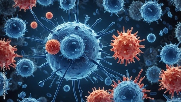 Fototapeta Microscopic view of various viruses, multiple virus particles,