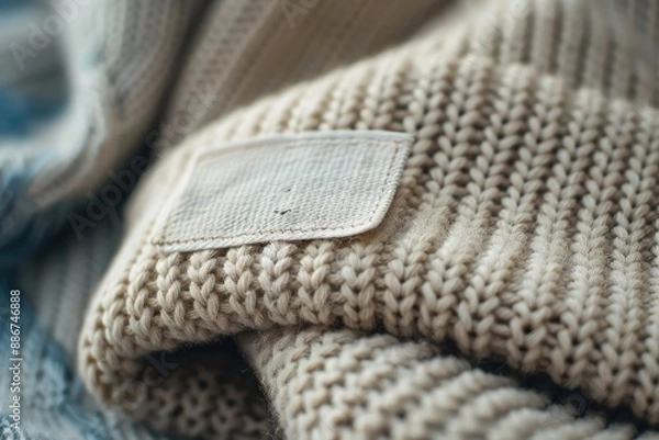 Obraz Close-Up of Folded Beanie Hat with Label