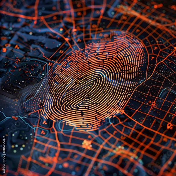 Obraz Fingerprint Morphing into Digital Map Revealing Hidden Potential