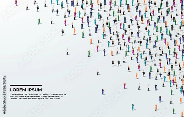 Fototapeta A large group of workers on white background with text space. Labour people crowd seamless background. Labor day concept. Vector illustration