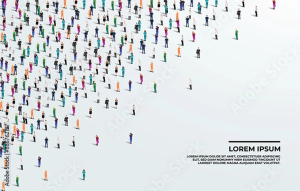 Fototapeta A large group of workers on white background with text space. Labour people crowd seamless background. Labor day concept. Vector illustration