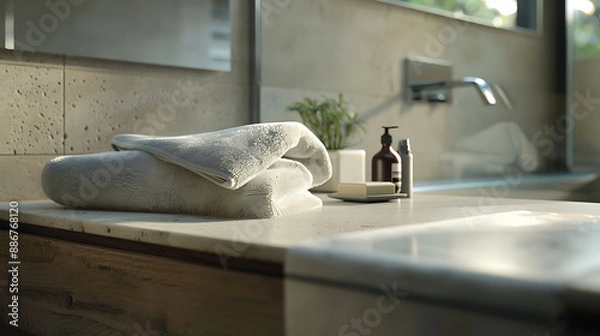 Fototapeta Modern Minimalist Bathroom with Freestanding Tub
