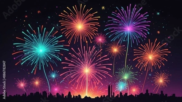 Fototapeta retro neon fireworks fireworks display with neon color Retro neon background theme