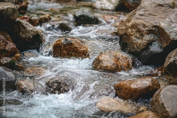 Fototapeta Close-Up of River Rocks with Flowing Water