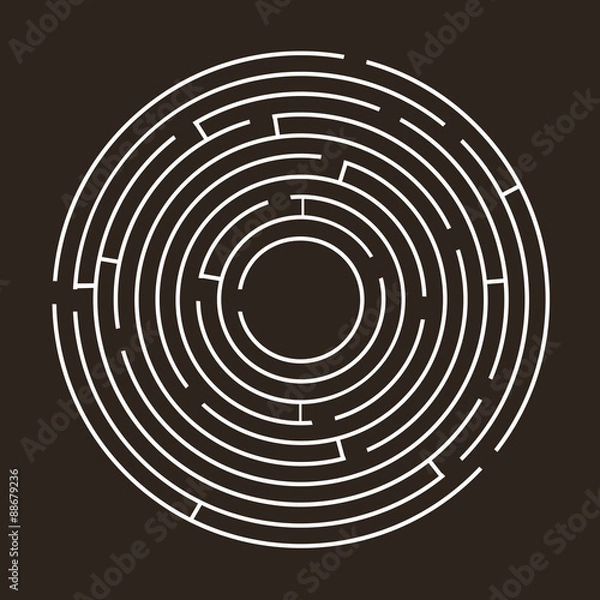 Obraz White circular maze on a black background
