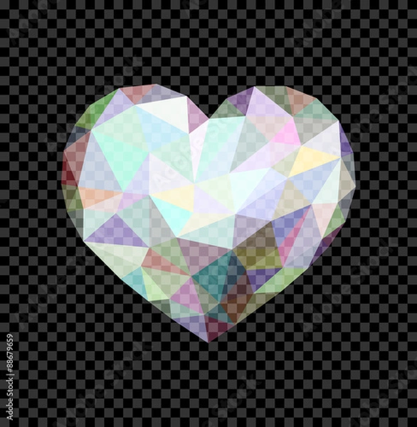 Obraz Transparent low poly heart like a diamond shining translucent