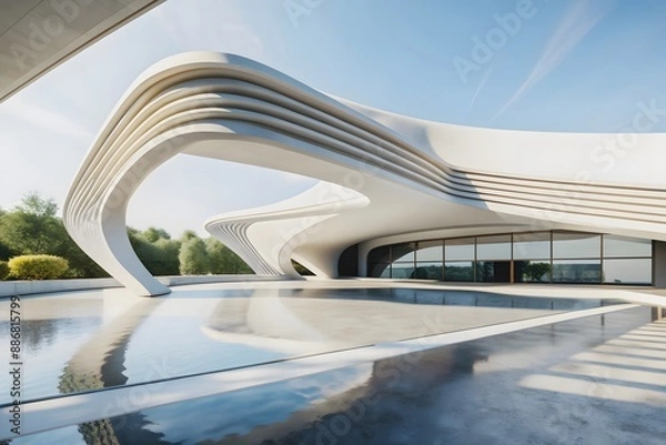 Fototapeta abstract 3D Futuristic White Structures Corridor Modern Architectural Geometric structure design