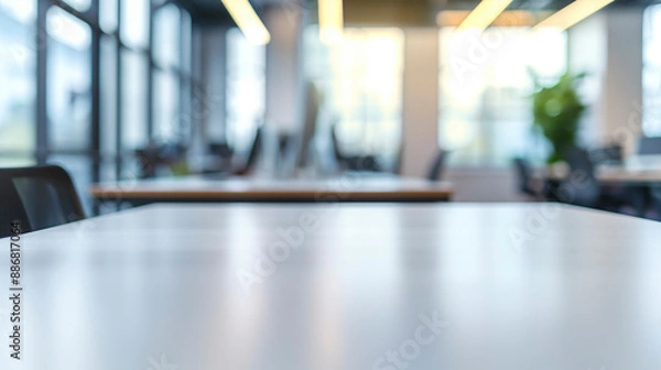 Fototapeta Modern stylish office mockup with table in focus. Background blurred copy space