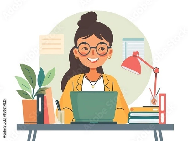 Obraz Teacher s smile, positive atmosphere, happy educator, flat design illustration