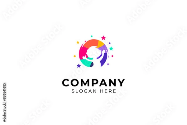 Fototapeta Cheerful Happy Child logo decorated with Stars in Colorful flat vector design style