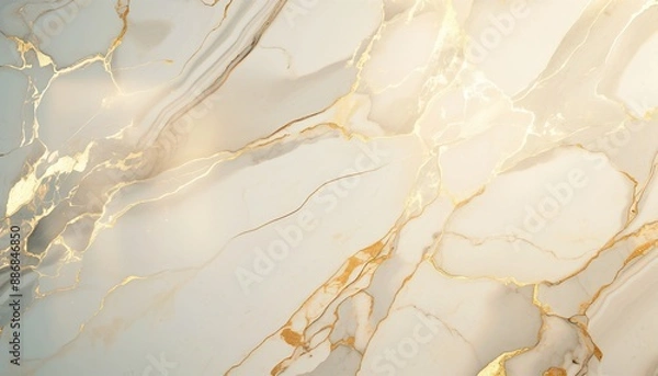 Fototapeta Soft, white marble texture with gold veins, polished stone backgroung, fluid surface	