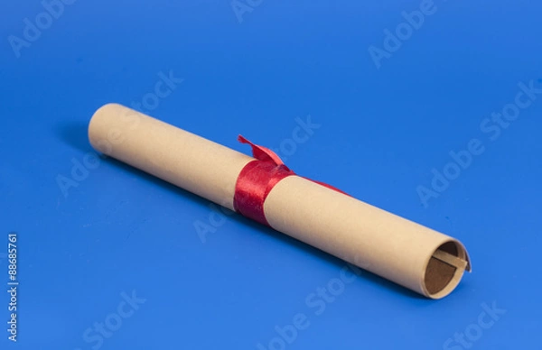 Obraz Diploma with Red Ribbon on blue background