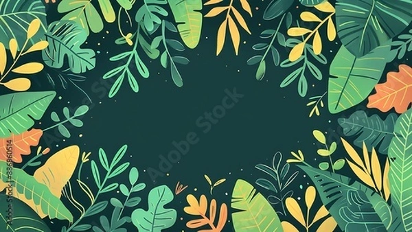 Fototapeta Vivid Tropical Forest Flat Design Top View with Central Empty Space for Text