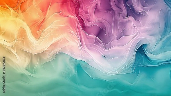 Fototapeta   A colorful abstract background with waves and swirls in the center, featuring the colors of the rainbow on the left side