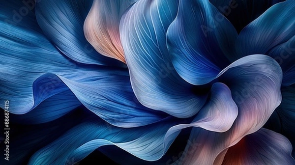 Fototapeta   A magnified image of a blue blossom featuring a crimson core encircled by its petals against a dark backdrop