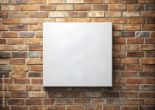 Obraz A plain white canvas mounted on a rustic brick wall, ideal for art displays, creativity, and home decor inspiration.
