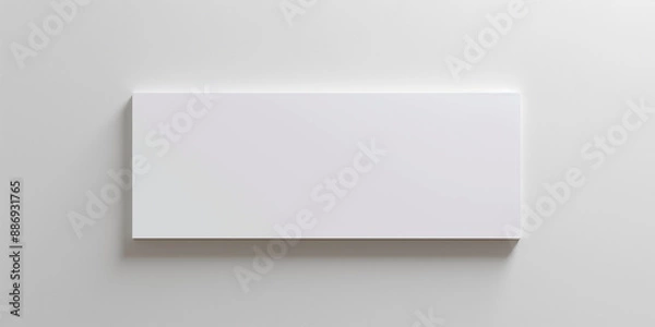 Fototapeta White horizontal rectangular canvas hanging on white wall with a shadow