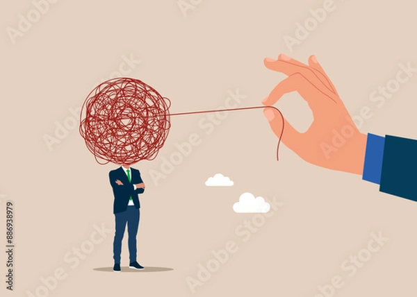 Fototapeta Mind manipulation with puppet master hands confuses. Flat vector illustration